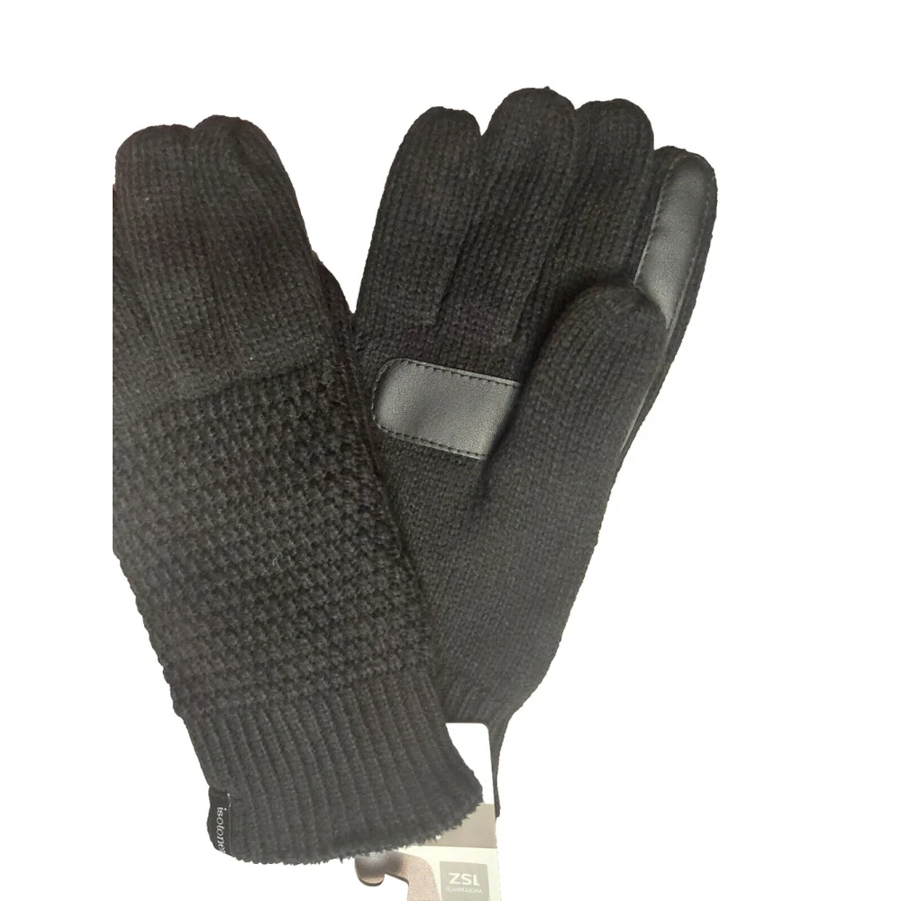 Isotoner Signature Black Textured Knit Water-Repellent Gloves Sz One Size